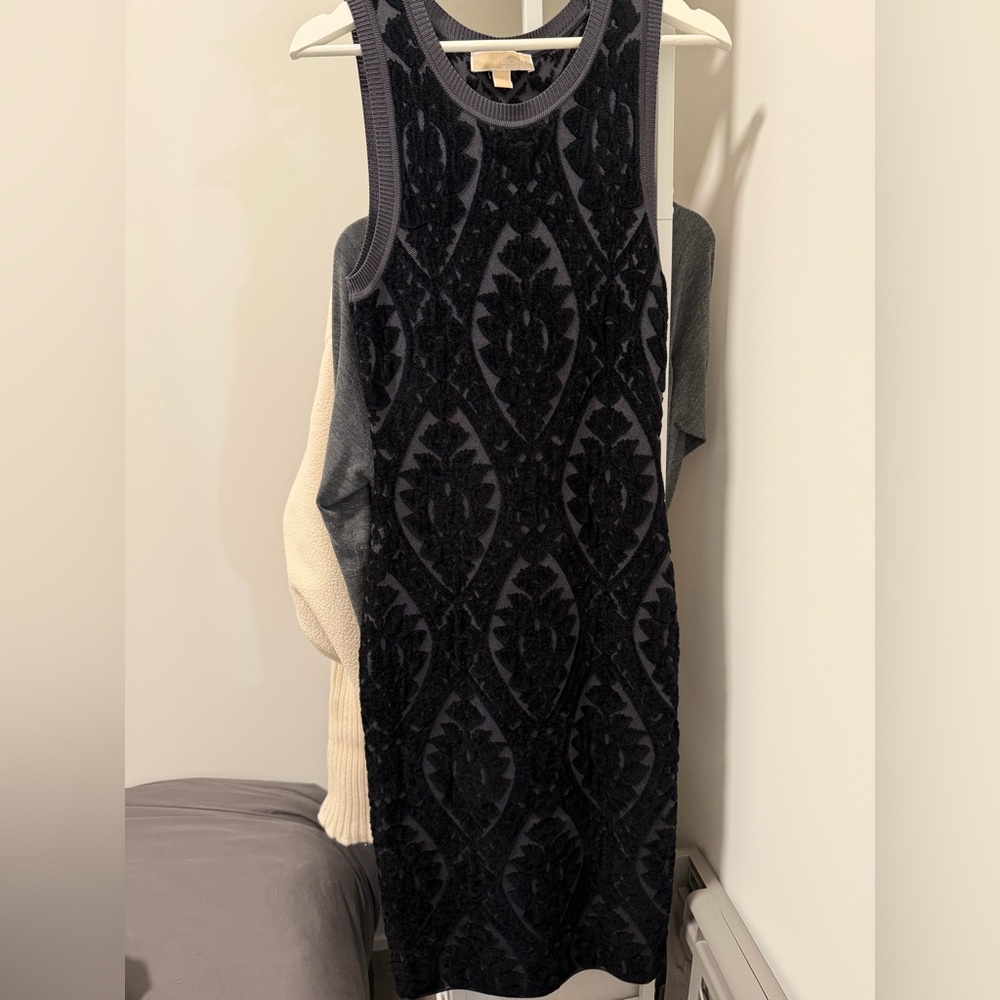 MICHAEL Michael Kors Black Textured Midi Dress